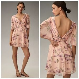 Mac Duggal Short-Sleeve V-Neck Mini Dress